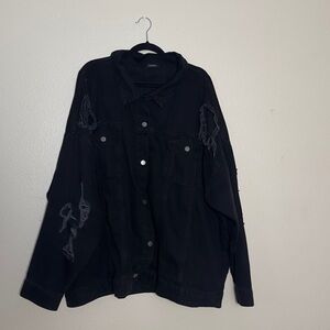 Boohoo Plus Distressed Black Jean Jacket